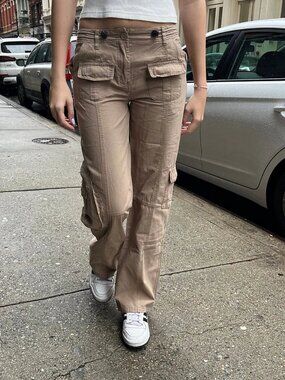 Brandy Melville Kim Cargo Pants Khaki Tan Drawcord Pocket Small Y2K Utility S